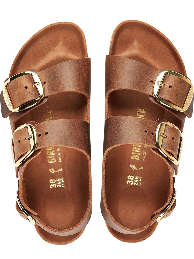 Birkenstock Brown Oiled Leather Milano Big Buckle Sandals - Image 3 of 3