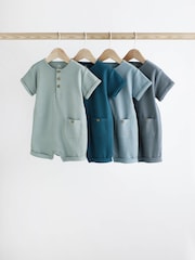 Blue Ribbed Baby Jersey Rompers 4 Pack - Image 1 of 8