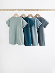 Blue Ribbed Baby Jersey Rompers 4 Pack - Image 2 of 8