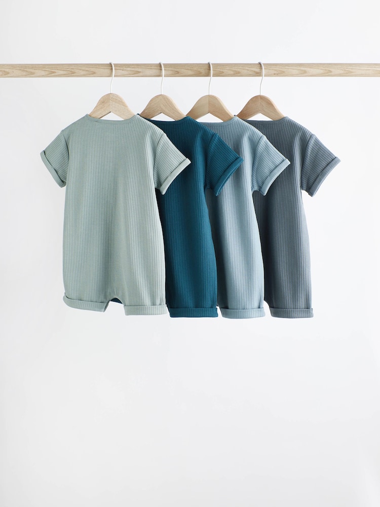 Blue Ribbed Baby Jersey Rompers 4 Pack - Image 2 of 8