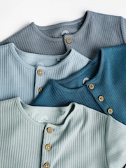 Blue Ribbed Baby Jersey Rompers 4 Pack - Image 4 of 8