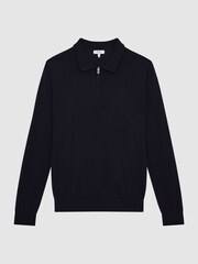 Reiss Navy Robertson Wool Zip Neck Polo Shirt - Image 2 of 7