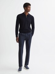 Reiss Navy Robertson Wool Zip Neck Polo Shirt - Image 3 of 7