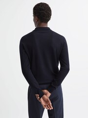 Reiss Navy Robertson Wool Zip Neck Polo Shirt - Image 5 of 7