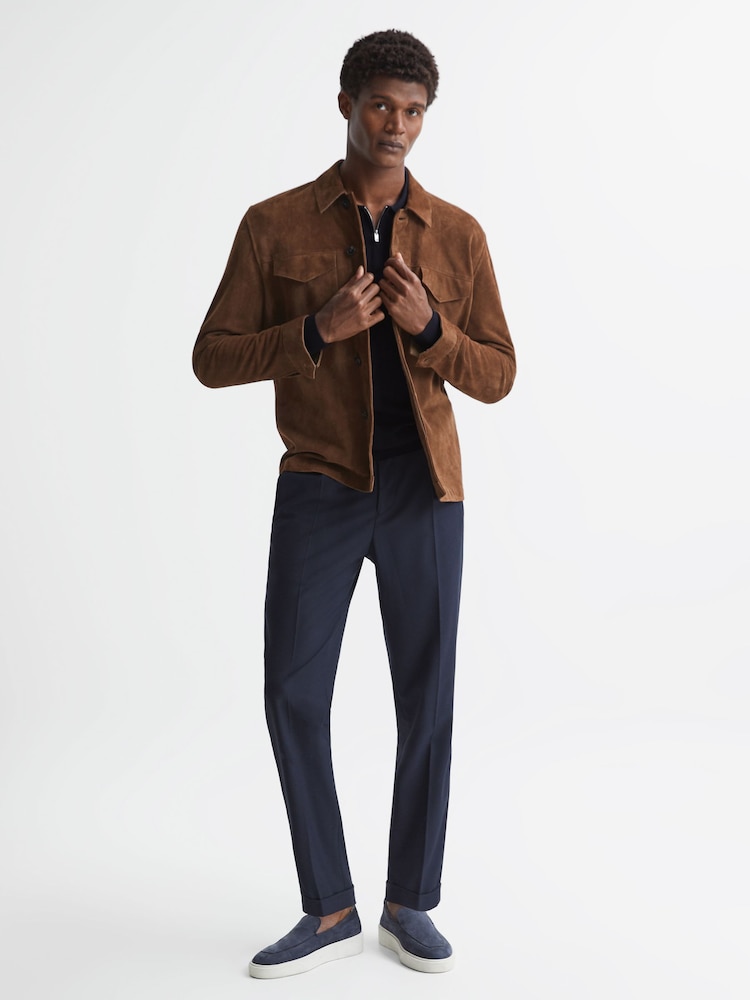 Reiss Navy Robertson Wool Zip Neck Polo Shirt - Image 7 of 7