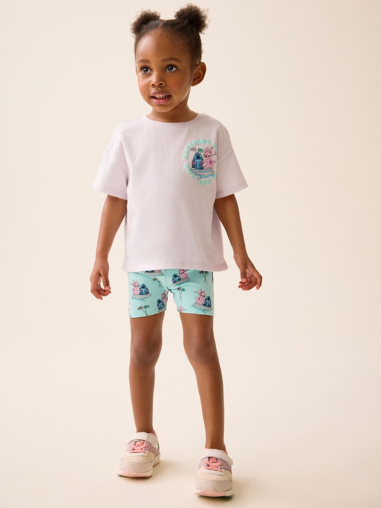 Blue 100% Cotton Disney Lilo and Stitch T-Shirt and Cycle Shorts Set (3mths-7yrs) - Image 2 of 9