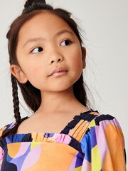 Vijolična - Square Neck Printed Volume Sleeve Dress (3-16yrs) - Slika 4 iz 7