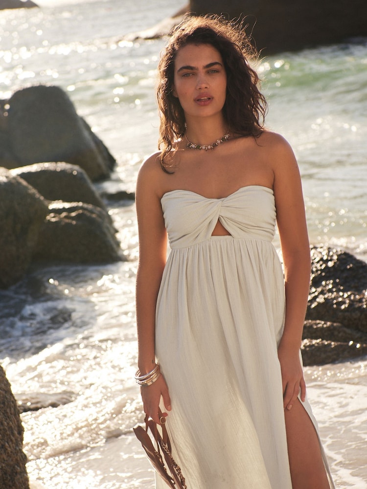 Cream Bandeau Cut-Out Midi Summer Dress - Image 1 of 6