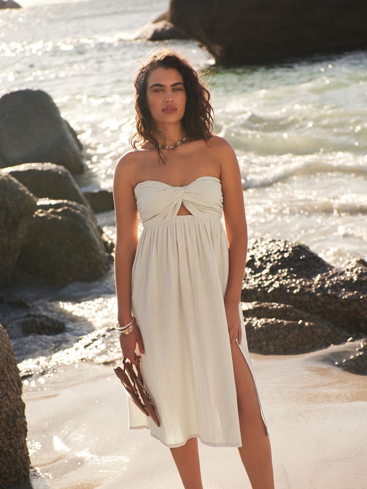 Cream Bandeau Cut-Out Midi Summer Dress - Image 2 of 6