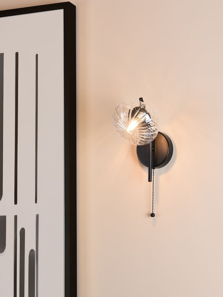 Dar Lighting Matt Black & Glass Ede Wall Light - Image 1 of 6