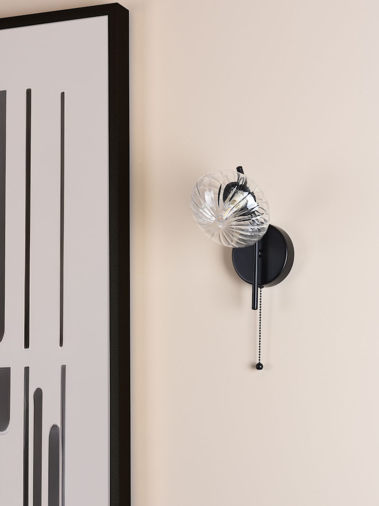 Dar Lighting Matt Black & Glass Ede Wall Light - Image 2 of 6