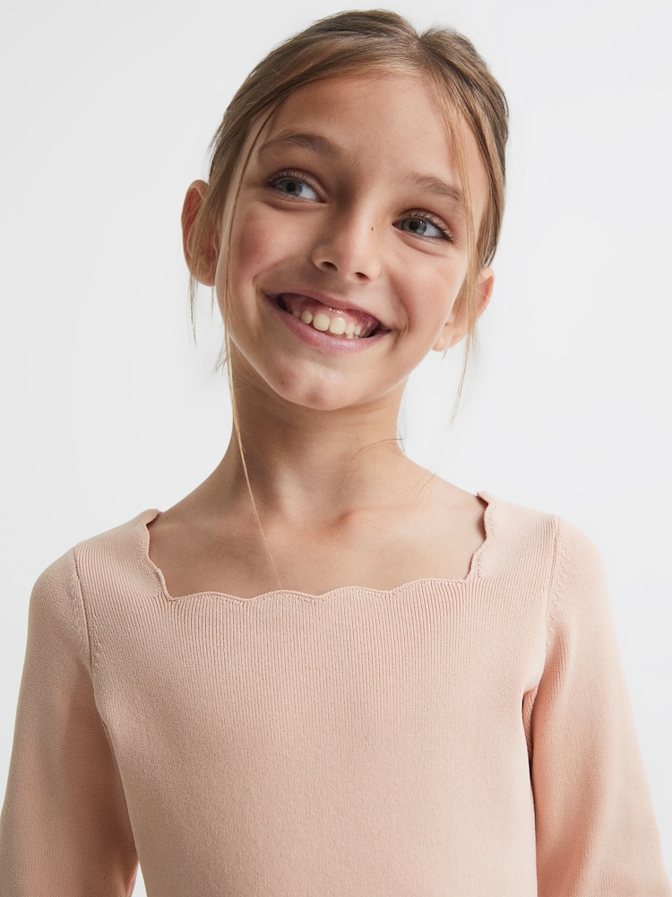 Reiss Pale Pink Marnie Senior Square Neck Knitted Dress - Image 1 of 5