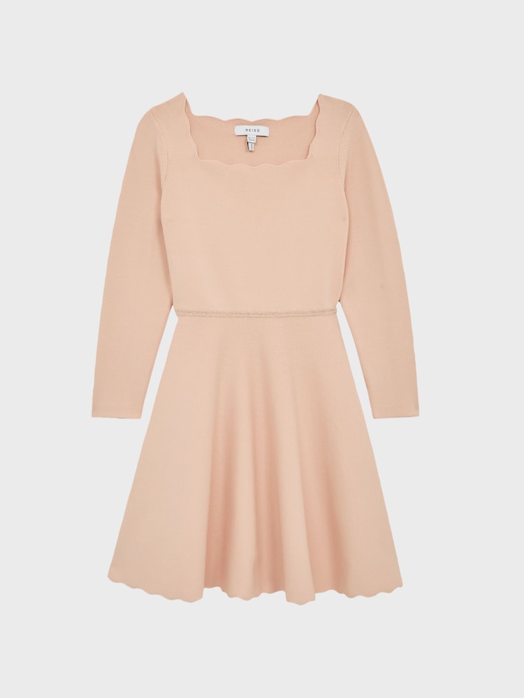 Reiss Pale Pink Marnie Senior Square Neck Knitted Dress - Image 2 of 5