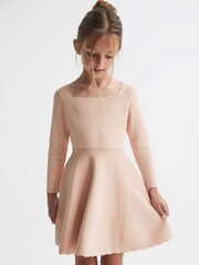 Reiss Pale Pink Marnie Senior Square Neck Knitted Dress - Image 3 of 5