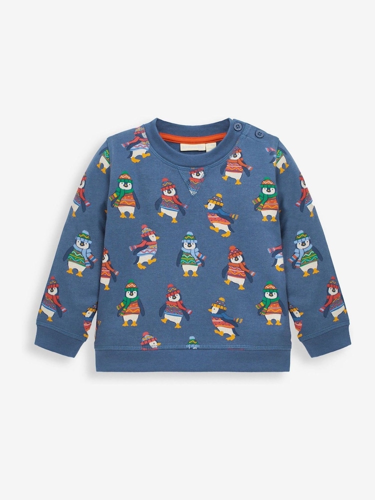 JoJo Maman Bébé Blue Penguin Print Sweatshirt - Image 1 of 2