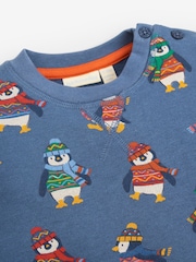 JoJo Maman Bébé Blue Penguin Print Sweatshirt - Image 2 of 2