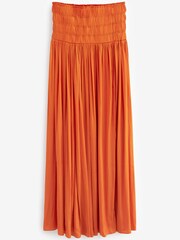 Rochelle Orange Satin Pleated Midi Skirt - Image 4 of 4