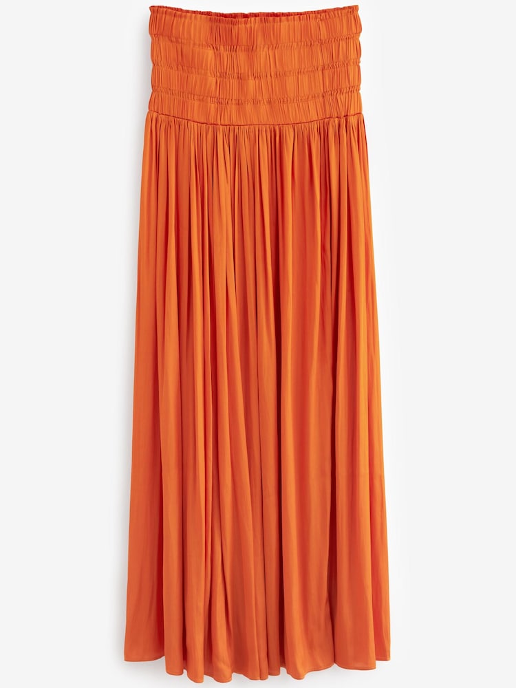 Rochelle Orange Satin Pleated Midi Skirt - Image 4 of 4