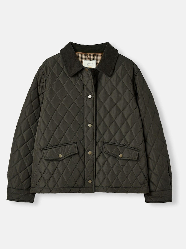 Joules Arlington Green Showerproof Diamond Quilted Jacket - Image 1 of 7