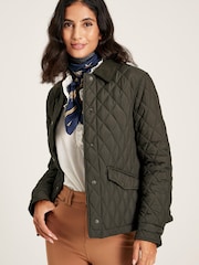Joules Arlington Green Showerproof Diamond Quilted Jacket - Image 3 of 7