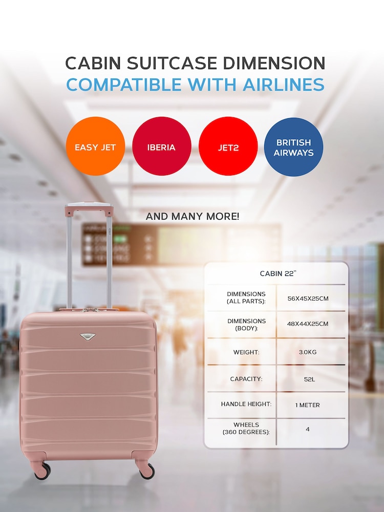 Flight Knight Rose Gold/Charcoal EasyJet 56x45x25cm Overhead 4 Wheel ABS Hard Case Cabin Carry On Suitcase Set Of 2 - Image 8 of 8