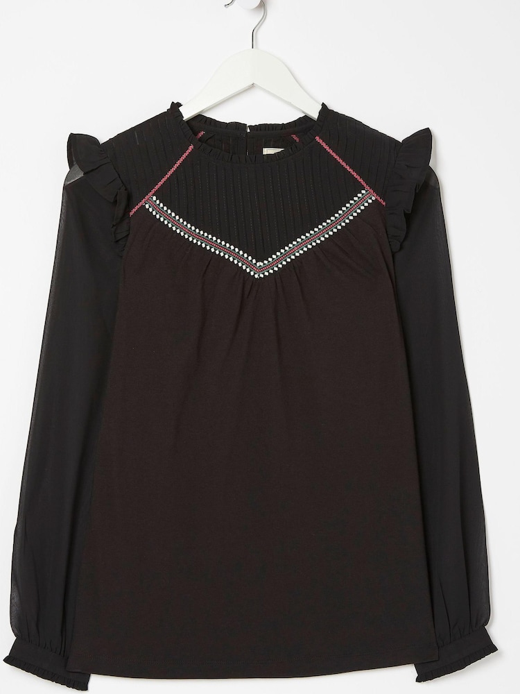 FatFace Ruby Embroidered Black Top - Image 1 of 3