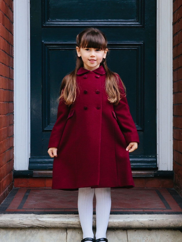 Trotters London Red Burgundy Classic Wool Coat - Image 1 of 6