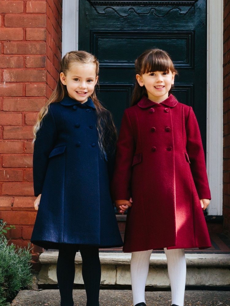 Trotters London Red Burgundy Classic Wool Coat - Image 2 of 6