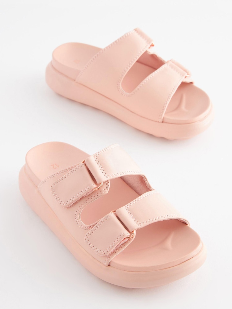 Nude Pink Chunky Double Strap Sandals - Image 2 of 7 Nude Pink Chunky Double Strap Sandals - Image 2 of 7