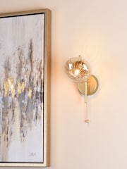 Dar Lighting Satin Gold & Amber Glass Ede Wall Light - Image 1 of 6