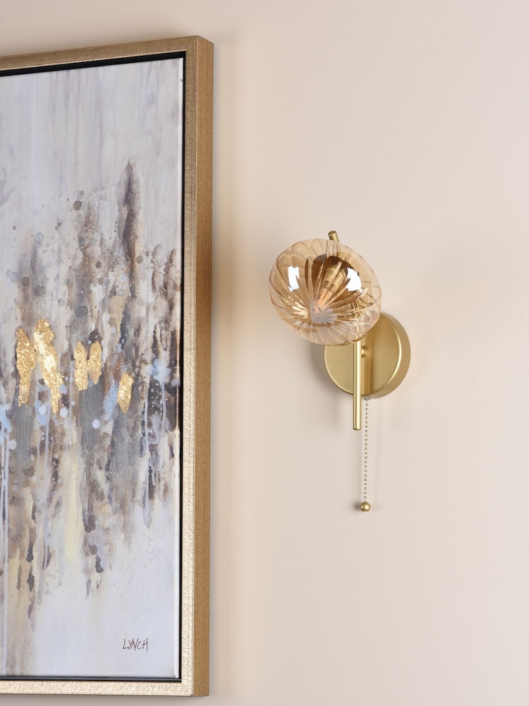 Dar Lighting Satin Gold & Amber Glass Ede Wall Light - Image 2 of 6
