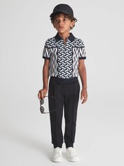 Reiss Blue Egon Junior Half Zip Geometric Polo T-Shirt - Image 3 of 7