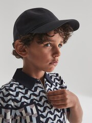 Reiss Blue Egon Junior Half Zip Geometric Polo T-Shirt - Image 4 of 7