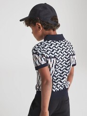 Reiss Blue Egon Junior Half Zip Geometric Polo T-Shirt - Image 5 of 7