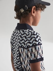 Reiss Blue Egon Junior Half Zip Geometric Polo T-Shirt - Image 6 of 7
