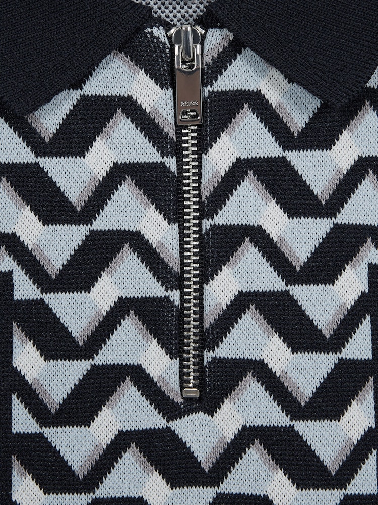 Reiss Blue Egon Junior Half Zip Geometric Polo T-Shirt - Image 7 of 7