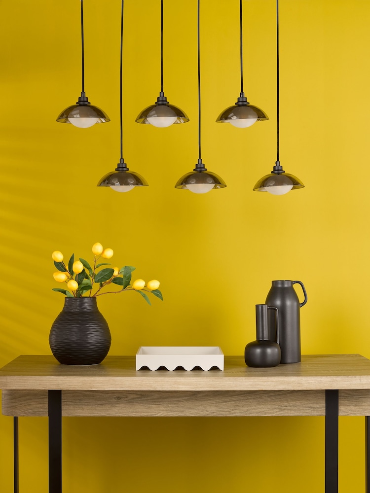 Dar Lighting Satin Black & Smoked Glass Kadience 6lt Bar Pendant - Image 2 of 6 Dar Lighting Satin Black & Smoked Glass Kadience 6lt Bar Pendant - Image 2 of 6