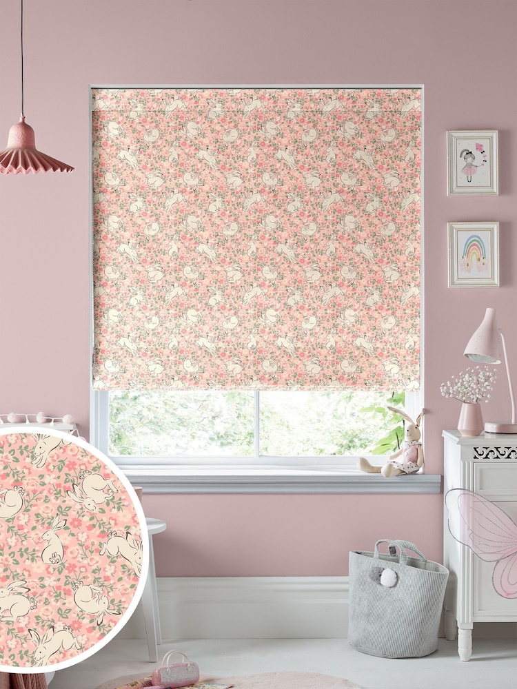 Cath Kidston Pink Kids Jumping Bunnies Made To Measure Roman 100% Cotton Blinds - Image 1 of 6