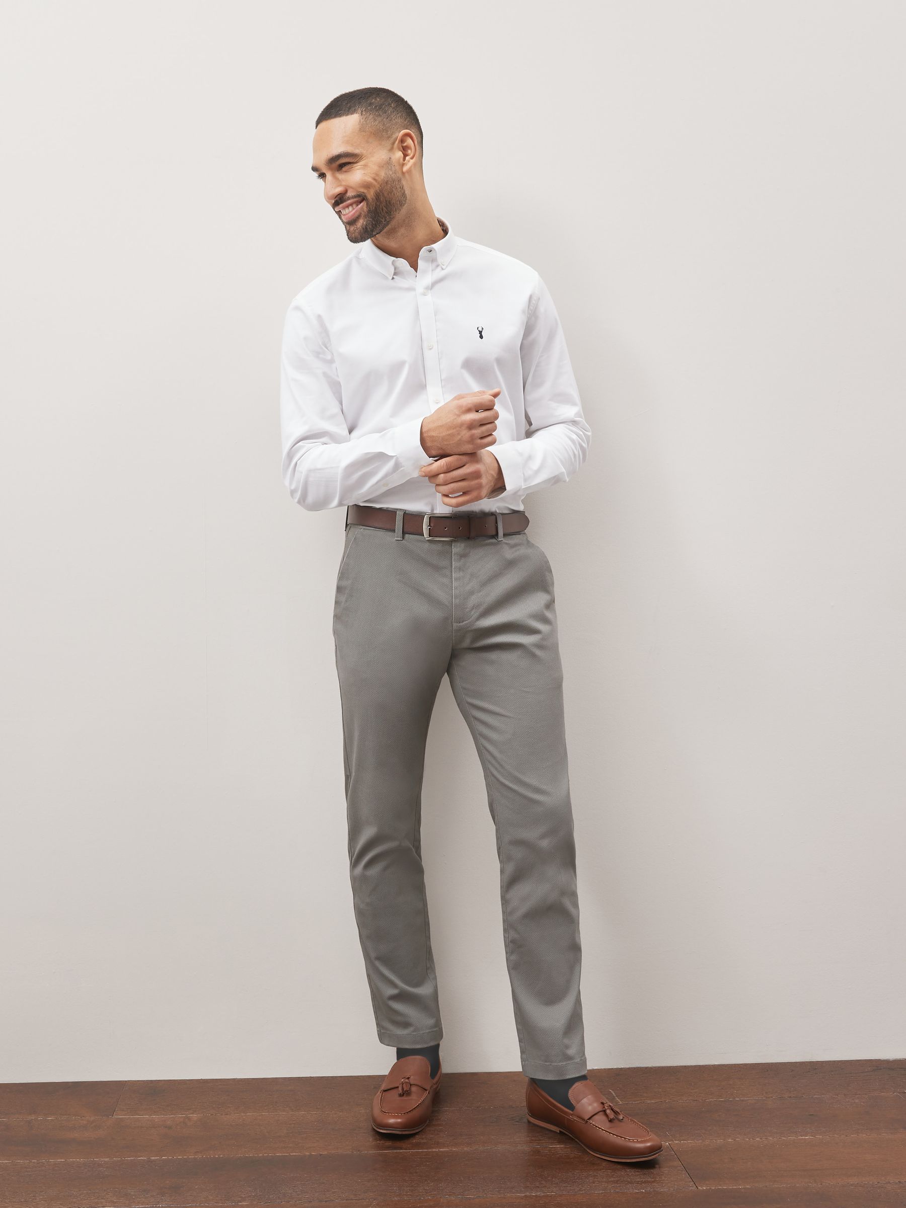 Buy Grey Slim Fit Printed Belted Soft Touch Chino Trousers from Next USA