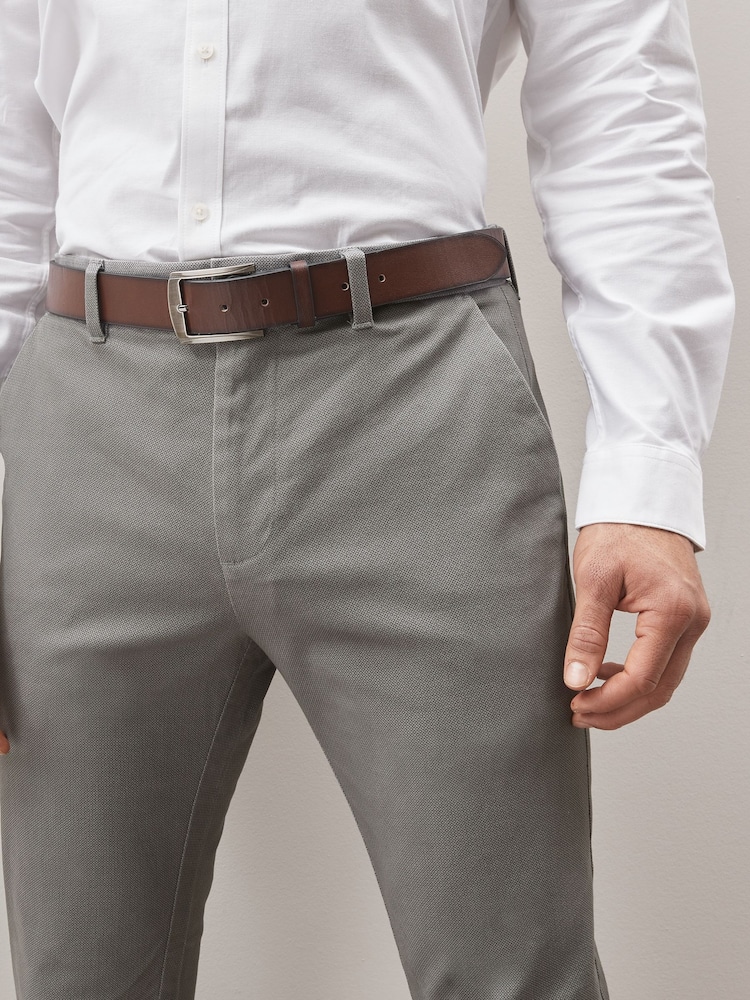 Grijs - Slim Fit - Zachte chino met print en riem - Image 3 of 8