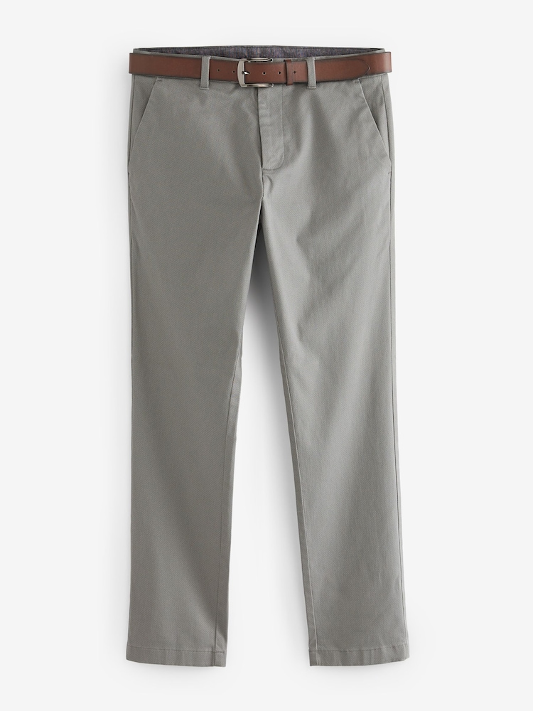 Grijs - Slim Fit - Zachte chino met print en riem - Image 4 of 8