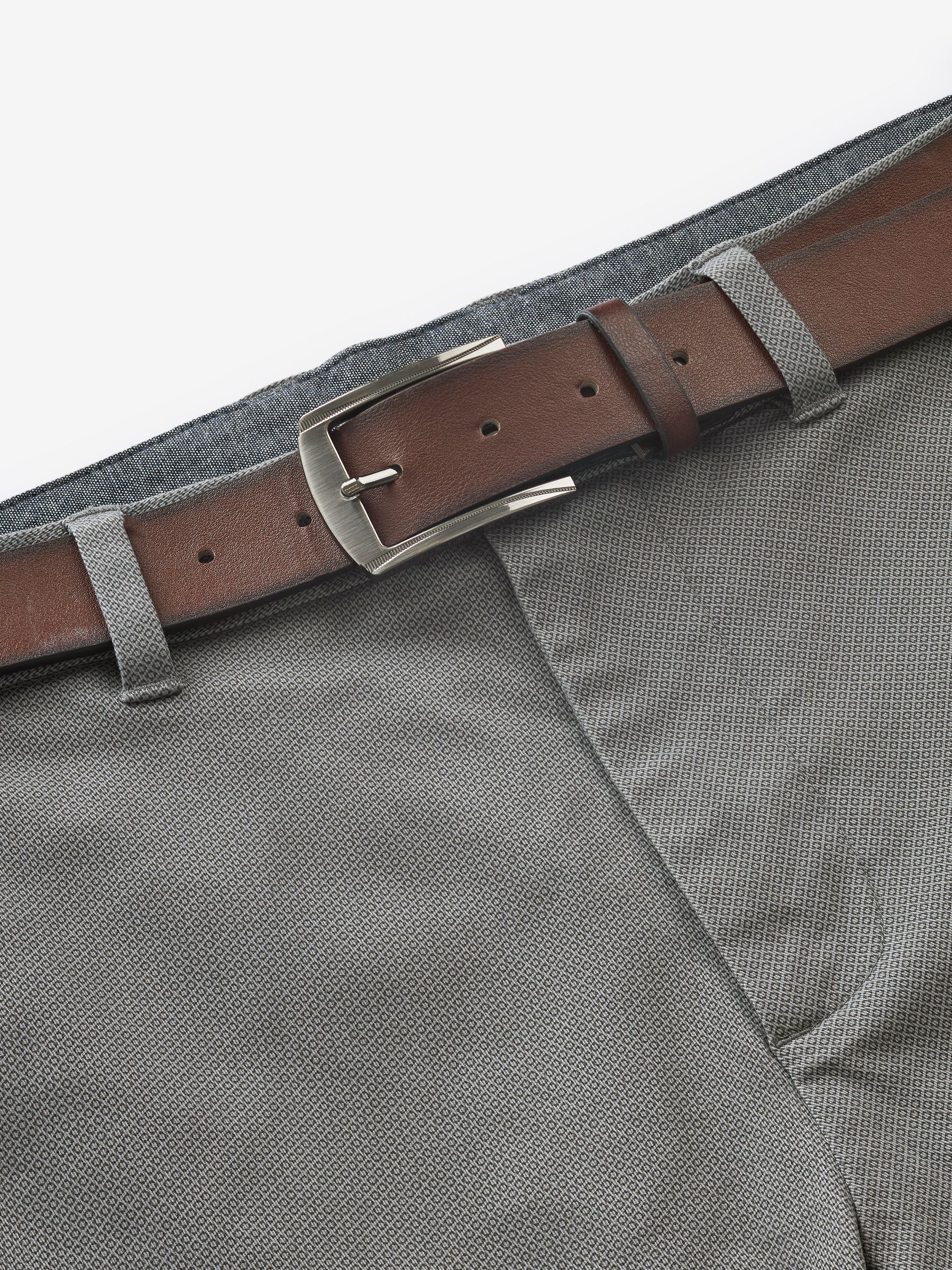 Buy Grey Slim Fit Printed Belted Soft Touch Chino Trousers