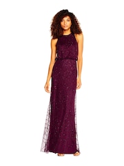 Adrianna Papell Red Beaded Halter Gown - Image 3 of 4