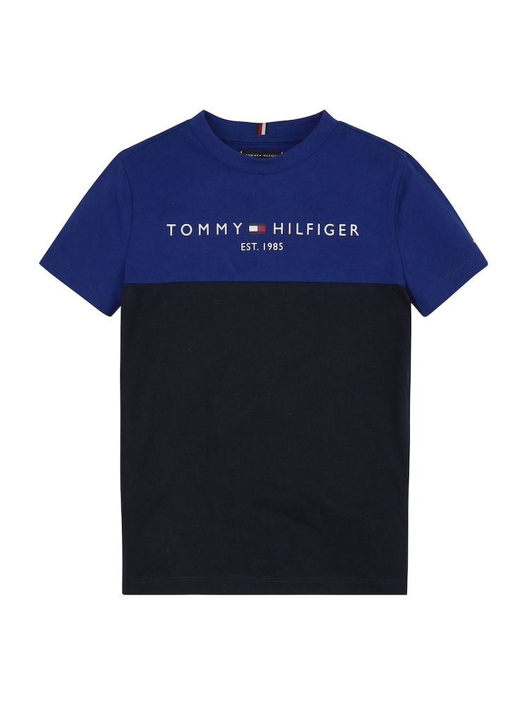 Tommy Hilfiger Blue 100% Cotton Essential Colourblock T-Shirt - Image 1 of 2