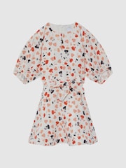 Reiss Ivory Print Freeda 4-9 yrs Heart Print Linen Mini Dress - Image 2 of 6