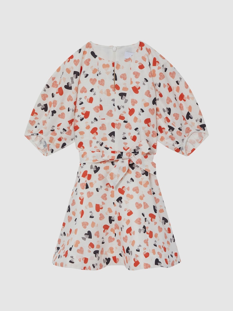 Reiss Ivory Print Freeda 4-9 yrs Heart Print Linen Mini Dress - Image 2 of 6