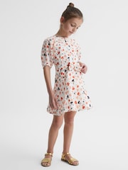 Reiss Ivory Print Freeda 4-9 yrs Heart Print Linen Mini Dress - Image 3 of 6