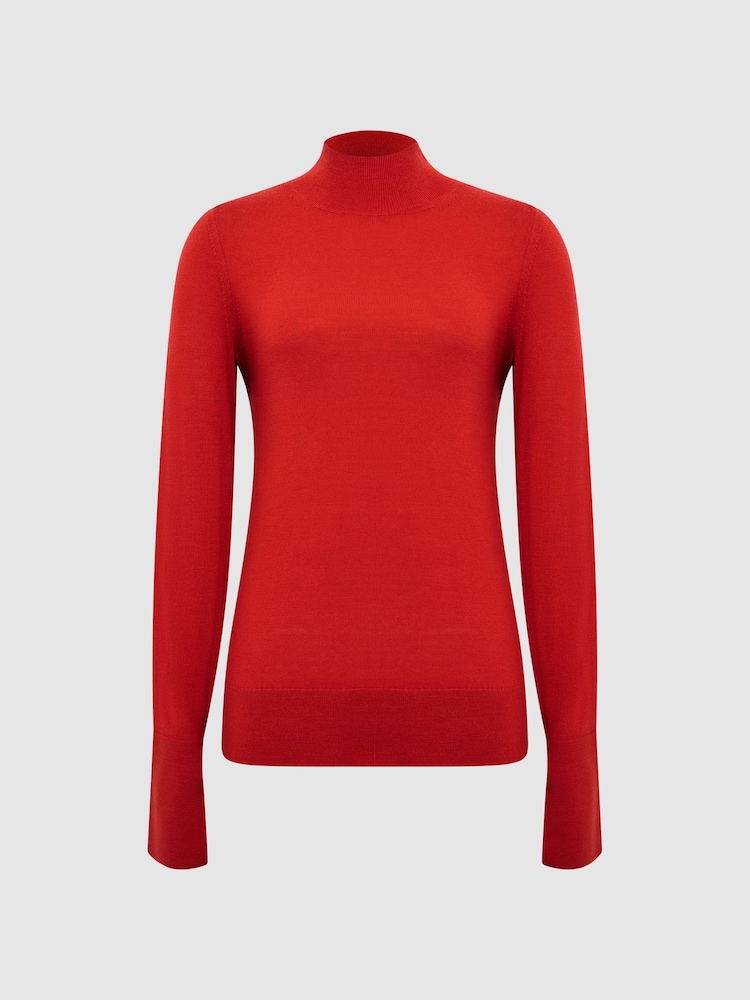 Reiss Red Sasha Merino Wool Split Sleeve Jumper - Image 2 of 7
