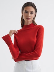 Reiss Red Sasha Merino Wool Split Sleeve Jumper - Image 4 of 7