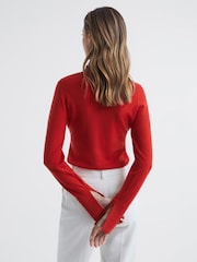 Reiss Red Sasha Merino Wool Split Sleeve Jumper - Image 5 of 7